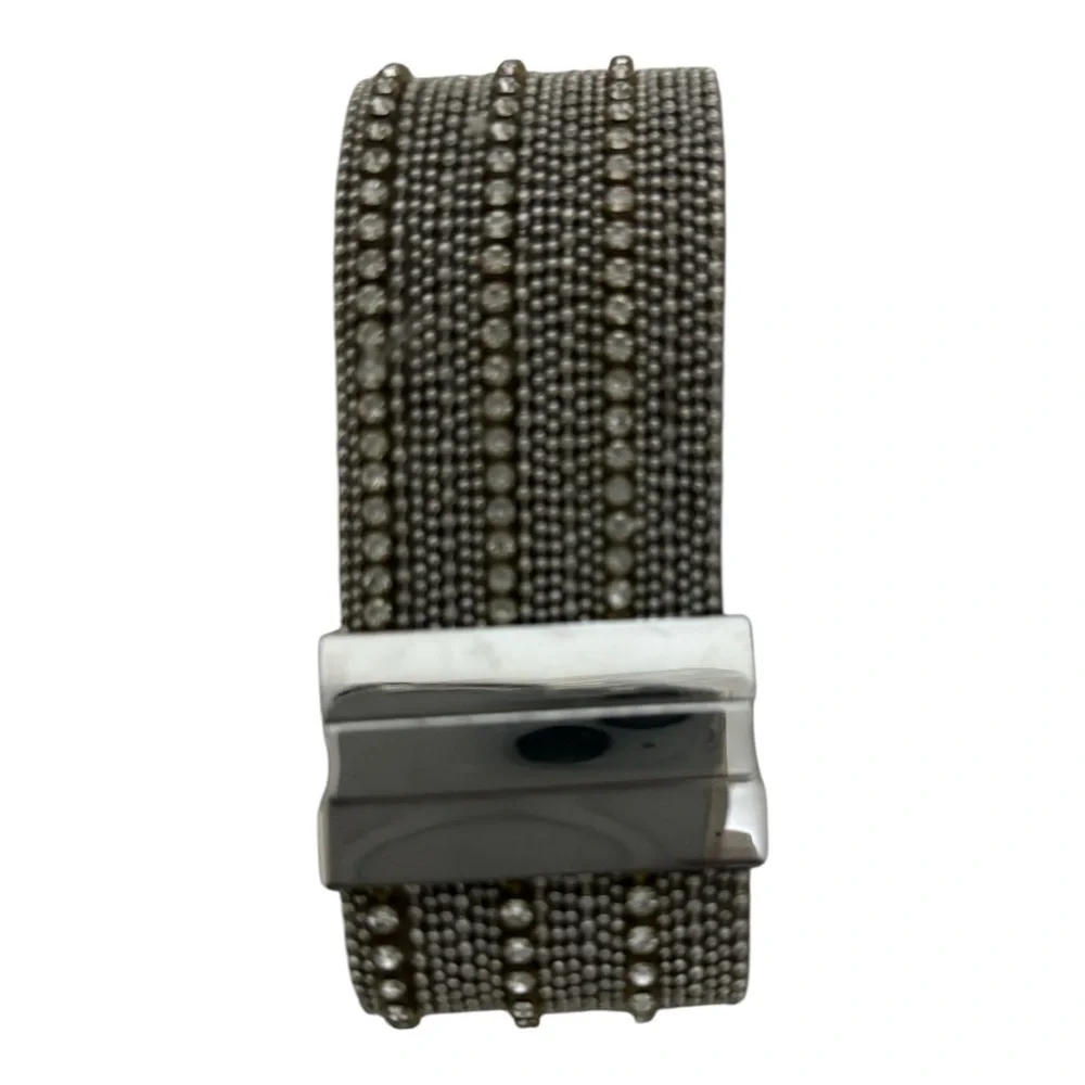 Bracelet Layered with Rhinestone and Silver Beads Women]s Silver/Tan